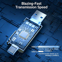 Lector de Tarjetas USB 3.0 Tipo C OTG con Cable de Extensión, Adaptador Portátil de Tarjetas de Memoria SD y TF para Teléfono Inteligente y Tableta
