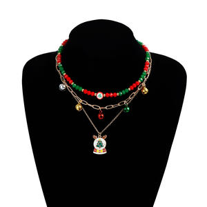 Collar con colgante de muñeco de nieve con campana de Navidad de aleación de moda, Gargantilla con cuentas para mujer, regalo de fiesta de vacaciones, <span class=keywords><strong>intercambio</strong></span> y vacaciones de invierno - Product Image 1