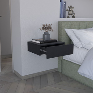 <b>Floating</b> Nightstand 5H Modern <b>Wall</b> Mounted Bedside <b>Shelf</b> With Drawer Black - Product Image 3