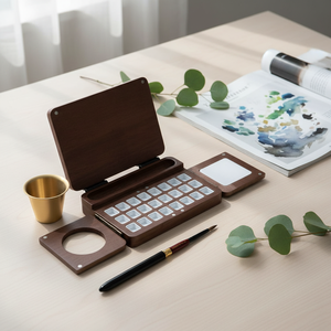 <span class=keywords><strong>Palette</strong></span> de peinture pliable en <span class=keywords><strong>bois</strong></span> de noyer gravée à 24 compartiments, <span class=keywords><strong>petite</strong></span> <span class=keywords><strong>palette</strong></span> d'aquarelle pour la peinture en plein air - Product Image 4