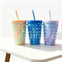 Gobelet à paille en PP à double paroi 401-500 ml, incassable, avec bulles en silicone anti-stress, luxe léger, portable pour les fêtes