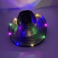 Cappello da Cowboy Occidentale in EVA con Paillettes di Alta Qualità, LED RGB Impermeabile, a Batteria, per Spettacoli, Feste, Festa del Papà