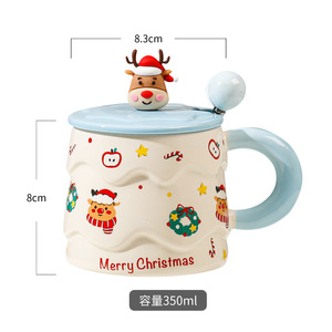 Christmas Novelty Ceramic Mug With Lid Spoon Snowman Doll <b>Topper</b> Multiple Color Xmas Coffee Cup With Gift Box for Gift Giving - Product Image 4