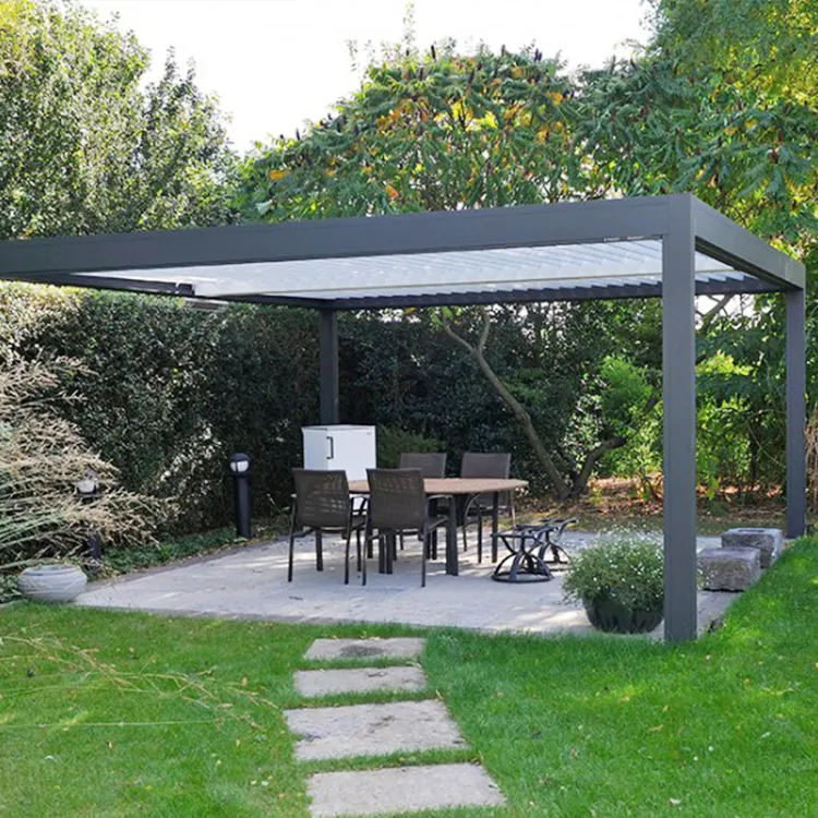 Kit atap Pergola aluminium taman, penutup teras kanopi Pergola dapat ditarik 4m x 3m dengan atap Louvered UK
