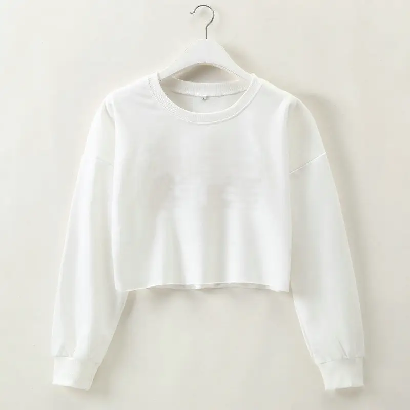 Custom Women's T-shirts Long Sleeve Crew Neck Basic Tee Blank Black White Plain Crop top T Shirt for women