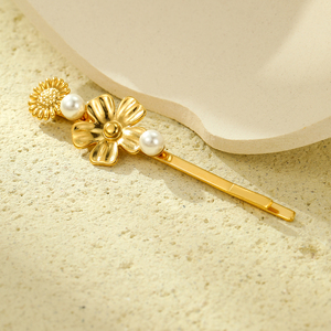 Pinza de pelo de flor de perla de concha de acero inoxidable chino para mujer, horquillas de pelo chapadas en oro impermeables de lujo, accesorios para el cabello - Product Image 4