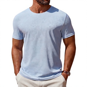 Camiseta de Manga Corta para Hombre, Cuello Redondo, Ajustada, Color Azul Claro, Tejido Transpirable, Estilo Casual, Color Sólido - Product Image 1
