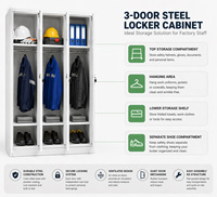 Casier de rangement en acier à 3 portes avec serrure électronique, armoire de rangement verrouillable et durable pour employés de bureau