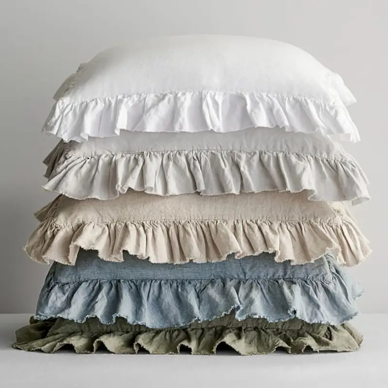 Pillow Sham 100% Linen Fabric One Piece Ruffle Pillow Sham Support Custom