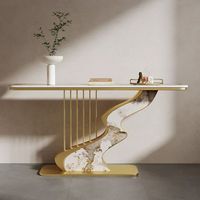 Table console moderne de luxe écologique, facile à nettoyer, extensible, avec rangement, plateau en pierre, design convertible, meuble de salon avec pieds