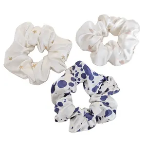 Fashion computer printing non-toxic Silk Scrunchies Custom Decor 100% Silk Hair Scrunchies for girls