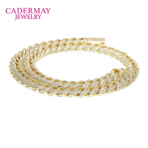 Cadermay Cuban Chain Necklace 10mm Full Diamond Hip Hop Men's Jewelry Gold Silver Moissanite 20 22 24 Inch - Product Image 5