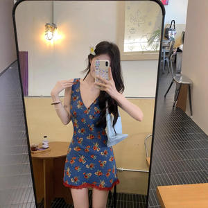 Vestido Camisero Midi de Tirantes Finos con Estampado Floral de Encaje Retro Francés, Silueta Lápiz, Cintura Natural, Ropa Casual de Ocio para Mujer - Product Image 4