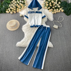 Giacca <span class=keywords><strong>con</strong></span> <span class=keywords><strong>cappuccio</strong></span> e Patchwork in Denim <span class=keywords><strong>tuta</strong></span> sportiva alla moda 2025 estiva da <span class=keywords><strong>donna</strong></span> nuovo Set di pantaloni popolari che riducono l'età - Product Image 1