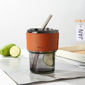 LingKa LK01 Coffee <b>Cup</b> with Straw Relief Vertical Striped Style Houseuse Simple Clear <b>Large</b> Drink Glass Water <b>Tea</b> <b>Cup</b> - Product Image 3