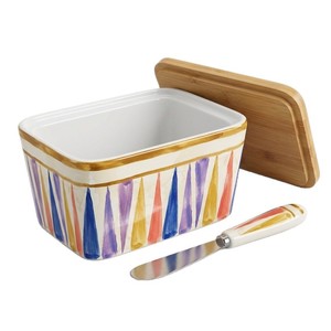Boîte de rangement pour beurre en céramique de style américain rétro avec couvercle et couteau à beurre, récipient en céramique multi-usages pour fromage, confiture, cuisine - Product Image 4