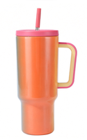 Lot de 40 oz Gobelet isotherme avec poignée et paille, couleur dégradée violet-vert ombré, finition mate, pour voiture, sans BPA, réutilisable