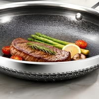 Set Peralatan Masak Stainless Steel 304 Anti Lengket dengan Tutup Kaca, Kompatibel dengan Induksi