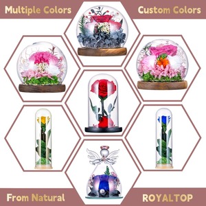 Vente en gros Boîte-cadeau de fleurs conservées à LED Trois roses pour toujours roses avec feuilles vertes et mousse dans une bouteille en verre - Product Image 2