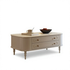 Mesa de Centro Ovalada de Madera Maciza Francesa, Estilo Retro Simple, para Sala de Estar, Muebles para el Hogar, Apartamento Pequeño - Product Image 1