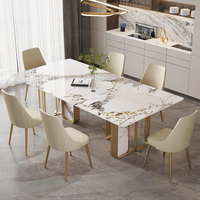 Table à manger rectangulaire en marbre blanc de style européen moderne et luxueux, réglable pour chambre à coucher, hôtel ou appartement