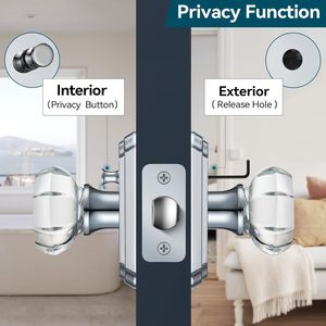 Calzibeno Glass Door Knobs Octagon Crystal Interior With <b>Lock</b> Polished Chrome Modern Design For Bedroom Door - Product Image 4