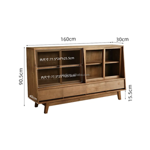 Handmade Retro Custom <b>Solid</b> <b>Wood</b> Double Door <b>Bookcase</b> Display Cabinet 4 Storage Drawers Minimalist Living Room Hotel Furniture - Product Image 1