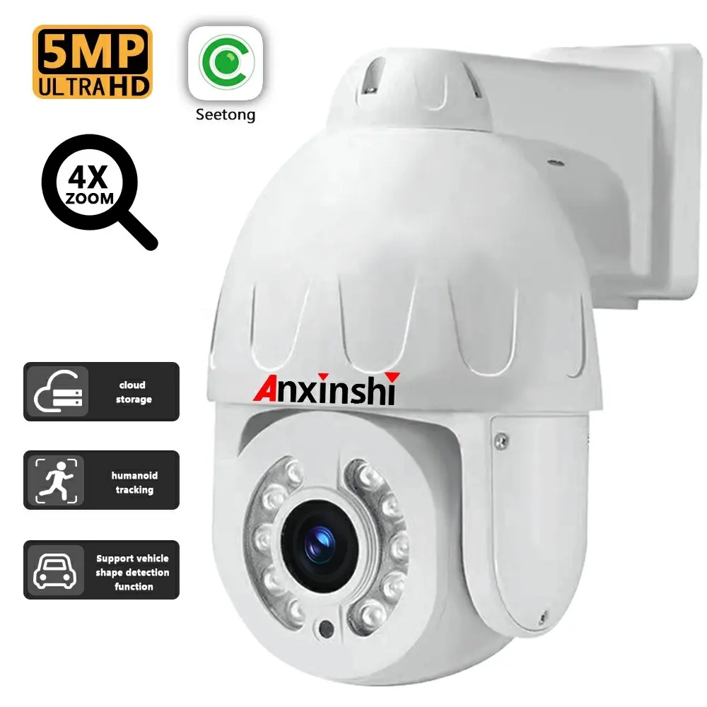 Anxinshi 2.5 인치 5MP 4X 광학 CCTV 보안 IP 네트워크 PTZ 카메라 금속 하우징