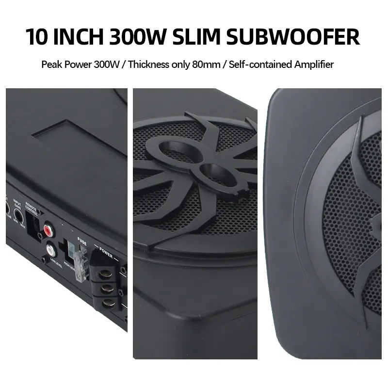 Amplificateur audio pour voiture Subwoofer 10 "400 Watt Amplificateur de subwoofer mince sous le siège Subwoofer pour voiture avec fil d'installation