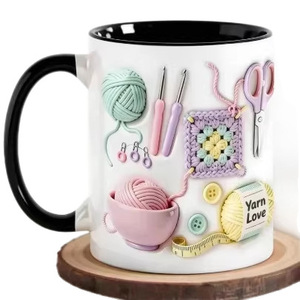 Ceramic <b>Mug</b> With <b>Knitting</b> Design 11Oz Coated Cup For Craft Lovers - Product Image 5