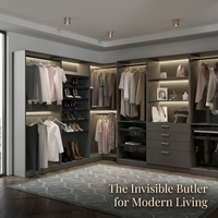 Dressing sur mesure de luxe moderne, armoire en bois massif et cuir, dressing modulaire durable pour chambre à coucher, idéal pour hôtel et villa