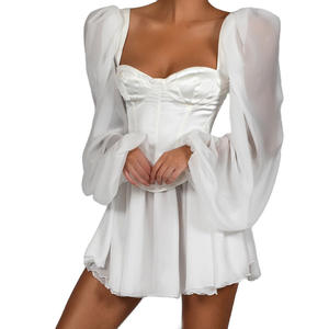 ANSZKTN Vêtements vintage pour femmes Mini robes décontractées en mousseline de soie à manches longues Robe en mousseline sexy à manches lanternes <span class=keywords><strong>OL</strong></span> - Product Image 5