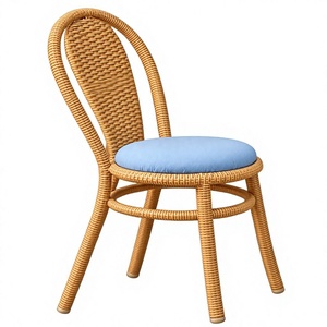 Chaise de jardin légère en rotin indonésien avec coussin bleu, pieds effilés, mobilier de patio rustique pour l'extérieur - Product Image 6