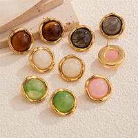 Boucles d'oreilles clous rondes en acier inoxydable avec pierres précieuses en résine multicolores pour femmes, accessoires tendance en PVD 18K, bijoux de mode pour l'oreille