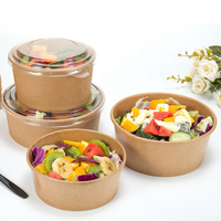 Contenant alimentaire rond imperméable en gros, vente chaude, à emporter, jetable, en papier kraft, bol à salade avec couvercle en papier
