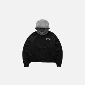 เสื้อฮู้ดดี้ทรงบ็อกซี่สีดำ DE BASE พร้อมฮู้ดสีเทาตัดกัน เสื้อสเวตเชิ้ตทรงหลวมสไตล์โอเวอร์ไซส์สำหรับใส่ลำลองทุกวัน - Product Image 1