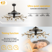 Ventilateur de plafond chandelier LED DC moderne nordique à 4 pales, 6 vitesses, télécommande, intensité variable, ultra-silencieux 30-34 dB, CRI 95 élevé, Firefly