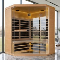 Sauna sec infrarouge moderne en bois massif de cèdre rouge/cèdre d'Hemlock pour 3-4 personnes, avec panneau de commande informatisé et prise de toit.