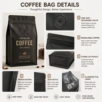 Sacs d'emballage pour grains de café imprimés sur mesure, écologiques, résistants à l'humidité, de qualité alimentaire, avec fermeture éclair et valve, sacs en plastique