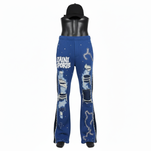 Pantalon évasé en toile décontracté de haute qualité avec logo personnalisé, nouvelle arrivée, léger, taille plus, pantalon ample pour homme, lavé - Product Image 1