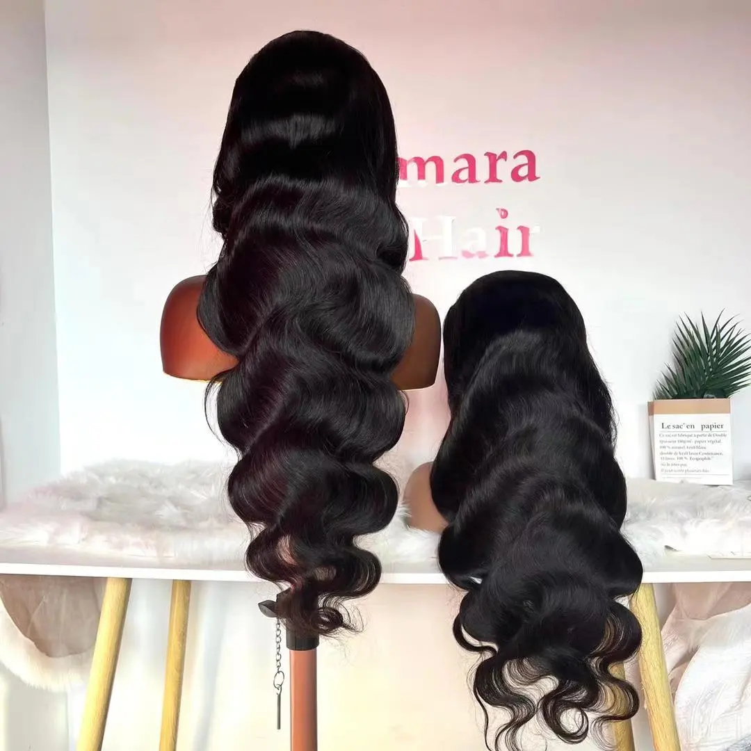 Amara hair classic style natural black color body wave lace wigs 100 human hair 5x5 transparent lace closure body wave wigs