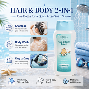 Shampooing et <span class=keywords><strong>Gel</strong></span> <span class=keywords><strong>Douche</strong></span> <span class=keywords><strong>2</strong></span>-<span class=keywords><strong>en</strong></span>-<span class=keywords><strong>1</strong></span> Anti-Chlore Marque Blanche pour Enfants et Famille – Idéal Après la Natation - Product Image 4