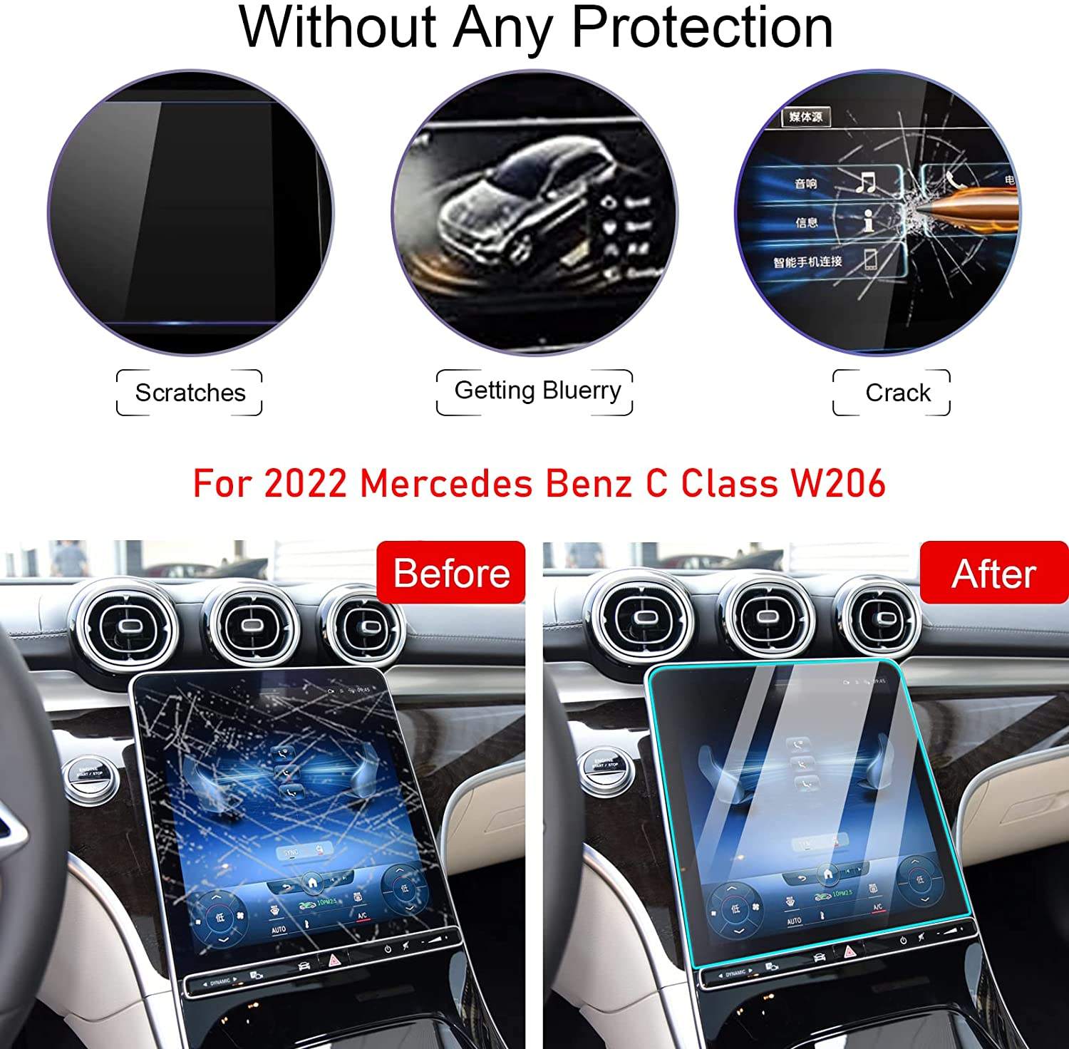 Pellicola Protettiva Vetro Temperato Per Mercedes Classe C/GLC 2023 | 11.9'' + 12.3'' | Antigraffio 9H - Foto 9