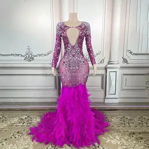 Novance Fall Fashion 2022 Elegant Feather Tailing Mermaid Gowns Prom Evening Dress Transparent Dazzling Diamond Night Gown Women