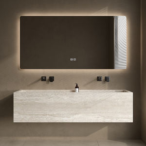 Armoire de salle de bain en pierre au design moderne personnalisé Évier tout-en-un en panneau de roche sans couture Option simple double bassin Salle de bain d'hôtel - Product Image 4