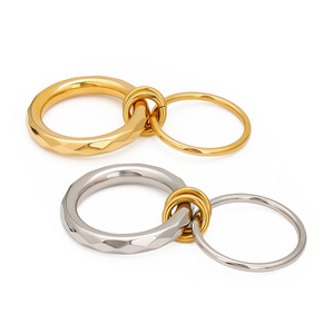 Bagues de mode bicolores or et argent, double couche, chaîne spirale, forme géométrique, bijoux unisexe, cadeau - Product Image 1