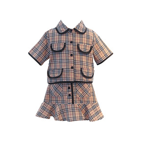 hermoso nuevo diseño niños <span class=keywords><strong>chica</strong></span> Retro cuadros de manga corta Camisa de traje de falda Crop Top y falda conjunto - Product Image 5