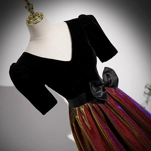 Black Gradient Velvet Evening Gown V-Neck A-Line Mid Sleeve Elegant Formal Dress For Women - Product Image 3