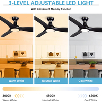 Ventilateur de plafond intérieur minimaliste noir mat de 52 pouces avec kit d'éclairage LED 24W, 3 pales, télécommande, 110-240V