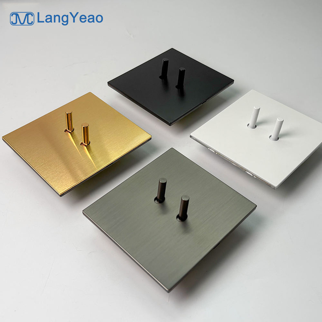 LangYeao Vintage UK Brass Lever Toggle Switch 1/2/3/4gang 2way and Wall Socket Stainless Steel Panel Matte Finish for Home Hotel